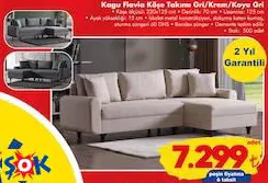 KAGU FLAVİA KÖŞE TAKIMI GRİ/KREM/KOYU GRİ